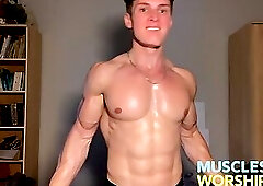 Oiled Muscle God Pumps Up Huge and Sweaty for Worship
