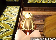 Hawt ebony golden-haired woman with large boobs and large butt sucks a white weenie on her knees - (U can upload full game in bio)