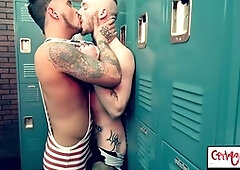 Tattooed Seth Knight barebacks Declan Moore's sweet ass