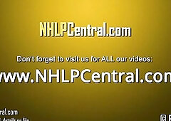 hawt honey Natalia Forrest disrobes wanks herself naive in tan stockings garters