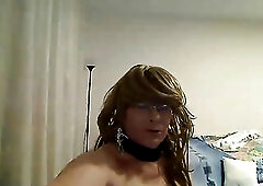 concupiscent mother I'd like to fuck transsexual showing off and fondling on web camera, taking off her white blouse over a short suit, showing o