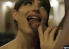 Ts hottie Natalie Mars rubs her shecock while sucking a stiff bbc