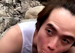 Japanese Dude Sucks Dick at Waterfall