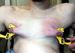 Clint Cumin faces punishment with clamps and chest play as a disabled sub