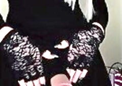 Dom Tgirl Minka Summers shows big fat monster cock in Wednesday Dress