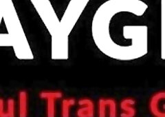 Pretty shemale with big tits loves to masturbate in stockings