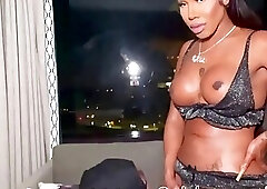 Ebony goddess pounds white bodybuilder