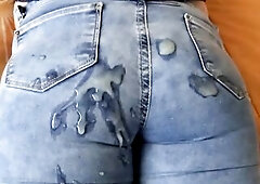 I discover the stepmother with her jean down and I give her a large spunk fountain on her charming butt