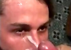 Blasted by cum in a Bukkake