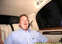 Cock sucking whore gives head in the back of a car