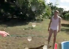 Great group sex video with twinkie guys banging outdoor