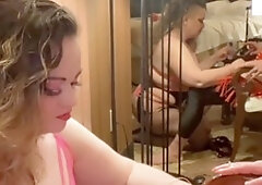 Femdom pegging sissy, crossdresser boots