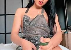Tranny fucks the cucumber. Do you want to eat the cucumber?