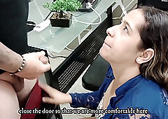 Woman gives her boss a rich oral to keep her job and he is satisfied after pouring milk in her mouth - Spanish porn