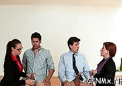 Hot women are giving handjobs to their business partners and listening to their moans and sighs