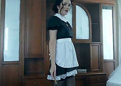 Hungarian maid in lace stockings swallows every drop