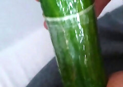 suntanned teenie transgender woman[@Mia-Emilia]likes to plow herself with yam-sized cucumber