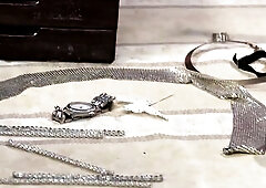 Playful honey rubs golden-haired's vagina during the time that this babe rides a knob