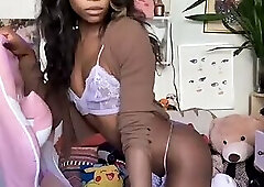 Dark-skinned sissy in white lace — ass tease