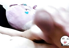 cute Blue haired punk Trans cutie undresses down and plays with her schlong.