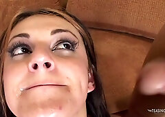 Naudia Nyce in lingerie takes two cocks at once and gets slapped through a creampie and facial