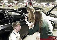 Some angels like to please kinky studs and let 'em worship their high heels a bit