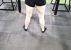 Gym Workout POV Ebony Ankle Socks Squats And Thrusts Foot Focus