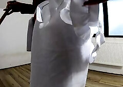Clothed like a bawdy-minded little maid, I begin cleaning a dusty room in a very hawt outfit, with no pants under my short uniform. As I sweep and mop