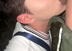 Cruising my pal makes me deep-throat his humungous wood in the woods until he makes him jizz in my hatch