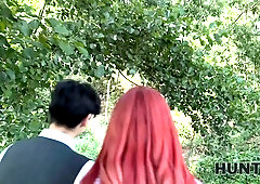 Hunt4k. slutty red haired Miss Olivia used her Natural Tits and perfect figure to tempt a producer in public