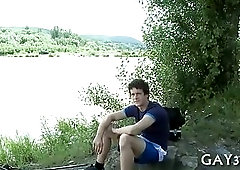 Two sexual gays have fun outdoors