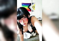 Punk Rock trans gal bounces on a sex toy until that babe cums