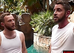 Peter Peans bound in a standing position to suck cock and get flogged