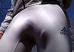 Solo and shy guy cruising in public, showing off his huge bulge