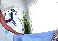 TS Erica's lacy lingerie can't hide her bulging balls and thick, big-headed boner