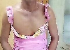 Oanh Le transgender wearing sexy and pornographic clothes standing and screaming is extremely happy