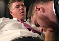 Businessman receives a wet blowjob before fucking his man