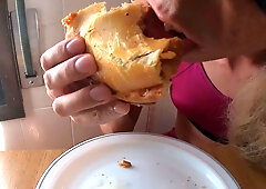 OMG tonguing a pie total of jism and proteins (Food jism fetish)