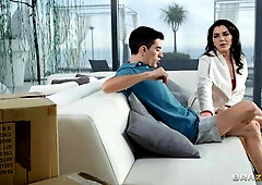 Gorgeous big boobs brunette Valentina Nappi opens her hairy pussy