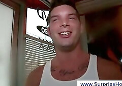 Inside a sex shop a teen goes to a glory hole room