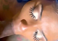 Blue haired ebony tranny sucks bbc before anal