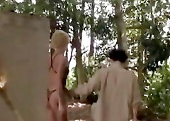 Blonde Asian ladyboy wears fishnet during the outdoor anal pounding