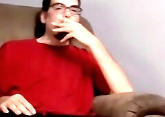 Muscular American Joshua enjoys a smoke before giving a hot blowjob and receiving a messy cumshot