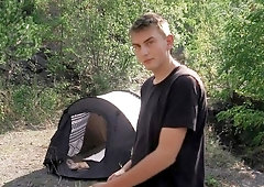 Slutty little hiker gets ass-fucked in his little tent