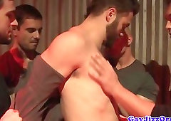 Bukkake loving jocks in the club sucking cock