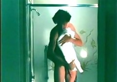 Hot and sensual brunette chick undressed and handcuffed