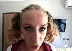 Czech hotwife with big natural tits takes a deep face fuck with filthy talk