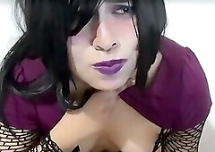 Cute Goth Femboy Cumming after Milking her Tits with Vacuum Pump
