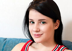 Horny nice babe cums heavily on massaging tight pussy