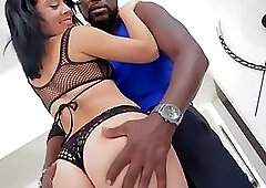 Busty babe Kristina Rose sucks a black cock ass to mouth